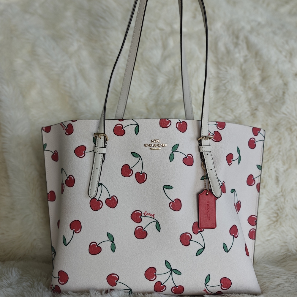 Coach Cherry Print Tote Bag - Cream and Red